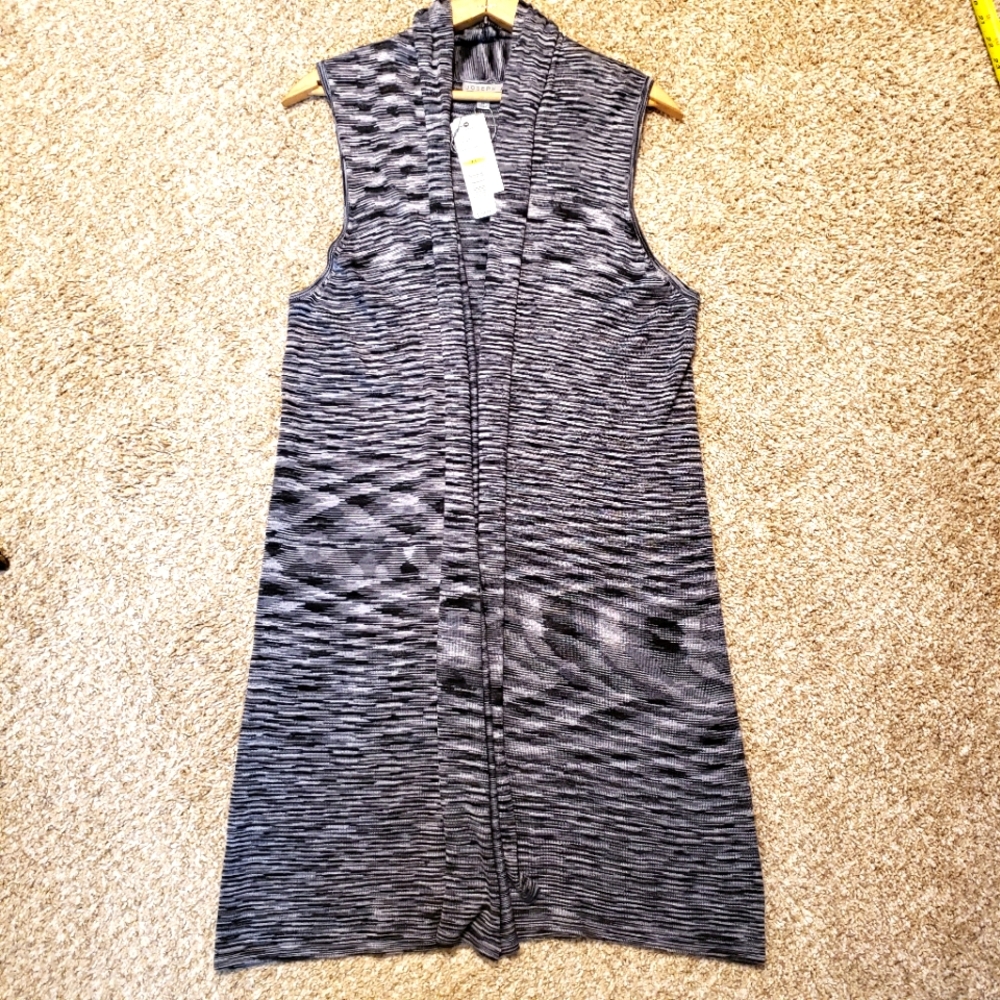 Joseph A Space Dye Longline Open Sleeveless Cardigan Jacket Duster